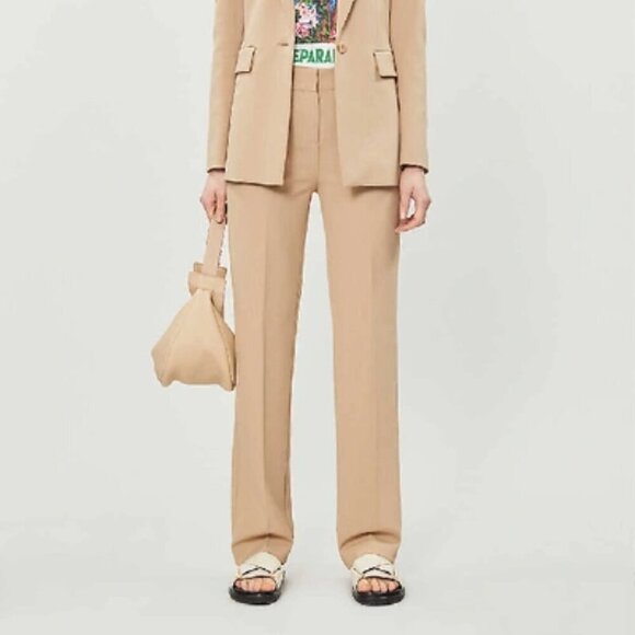 New MAJE Pielsa Mid-Rise Stretch-Woven Beige Trousers Pants NWT Size 8 US/40 FR - Picture 1 of 14